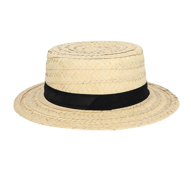 Cappello di paglia beige con nastro nero