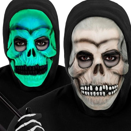 MASCHERA TESCHIO CON CAPPUCCIO - LATTICE CHE SI ILLUMINA AL BUIO
