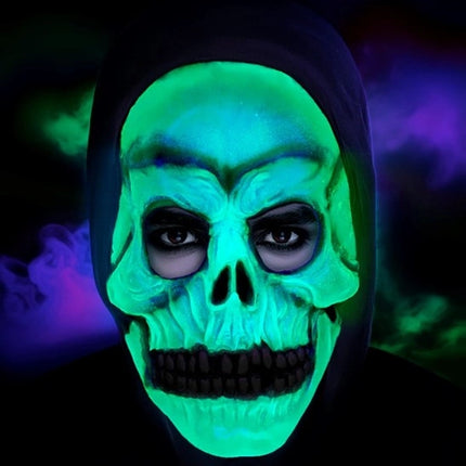MASCHERA TESCHIO CON CAPPUCCIO - LATTICE CHE SI ILLUMINA AL BUIO