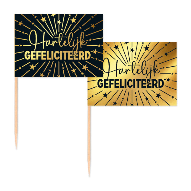Picks per cocktail di buon compleanno oro nero 50 pezzi