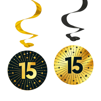 15 anni Decorazione da appendere Oro Nero 95cm 4 pezzi