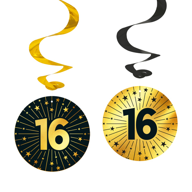 16 Anni Decorazione da appendere Oro Nero 95cm 4 pezzi