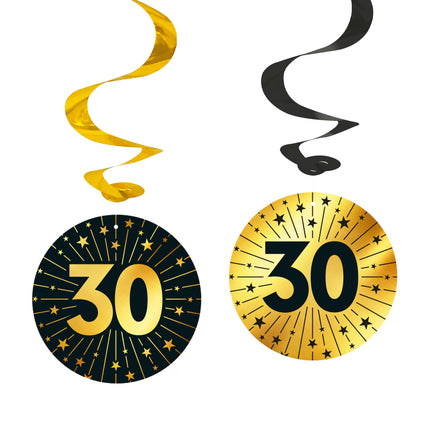 30 Anni Decorazione appesa Oro Nero 95cm 4 pezzi