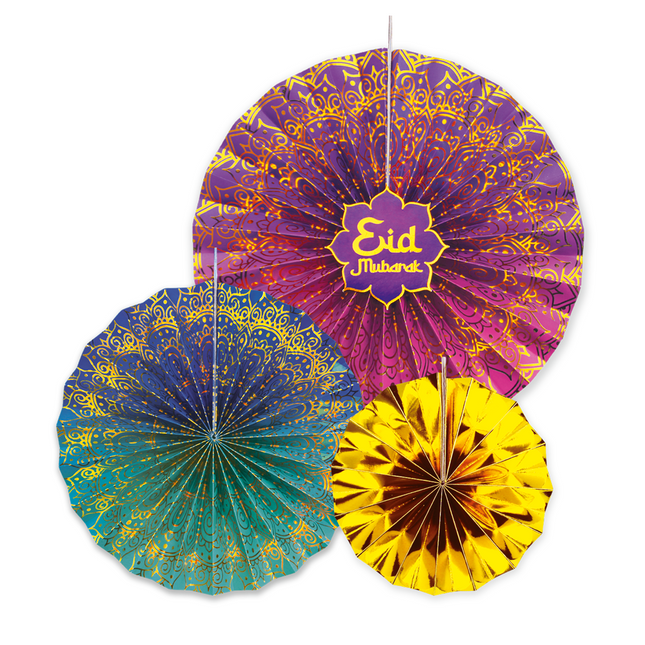 Ventagli di carta Ramadan Eid Mubarak 3 pezzi