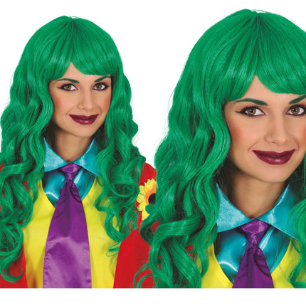 Parrucca verde capelli lunghi ricci
