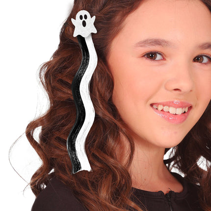 Extension per capelli di Halloween, fantasma bianco e nero, 40 cm