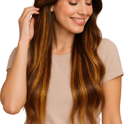 Extension per capelli dorate glitterate 50 cm 3 pezzi
