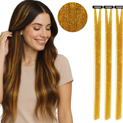 Extension per capelli dorate glitterate 50 cm 3 pezzi