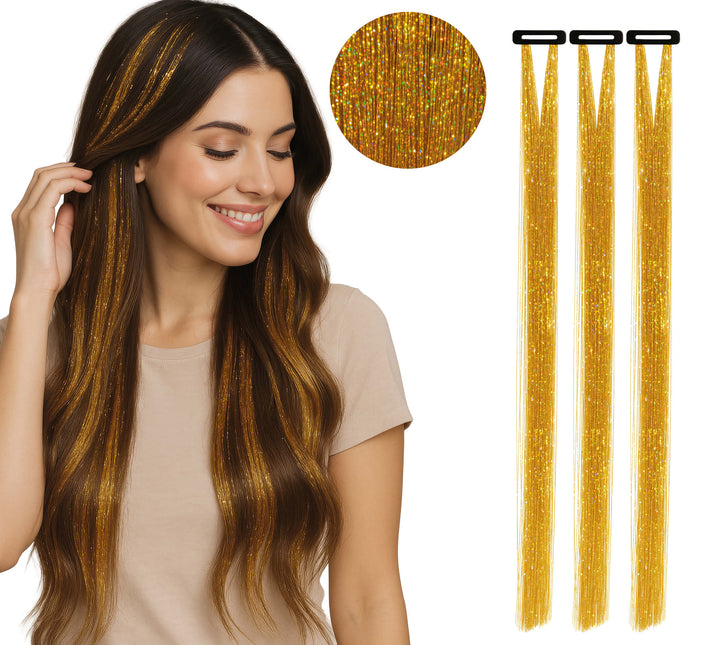 Extension per capelli dorate glitterate 50 cm 3 pezzi