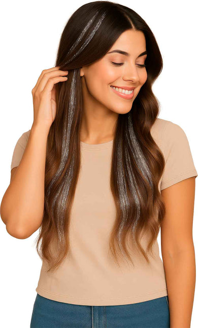 Extension per capelli argento glitterate 50 cm 3 pezzi