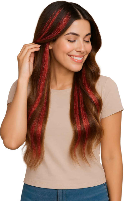 Estensione per capelli rossa glitterata 50 cm 3 pezzi