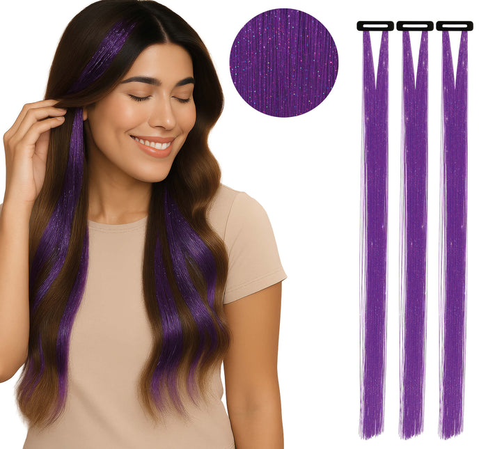 Extension per capelli viola glitterate 50 cm 3 pezzi