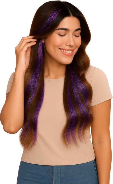 Extension per capelli viola glitterate 50 cm 3 pezzi