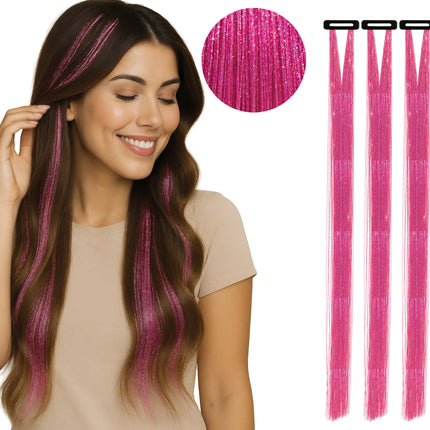 Estensione per capelli rosa glitterata 50 cm 3 pezzi