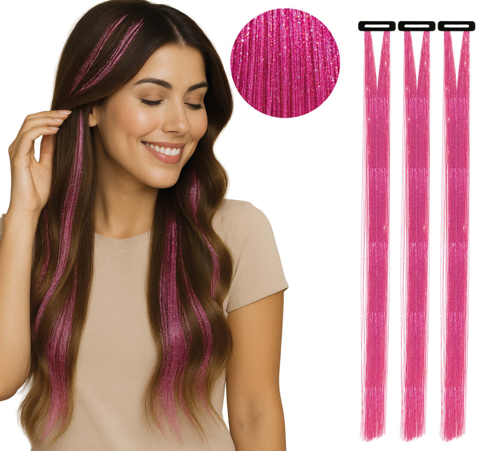 Estensione per capelli rosa glitterata 50 cm 3 pezzi