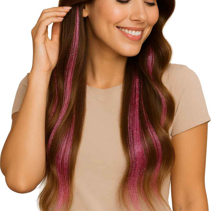Estensione per capelli rosa glitterata 50 cm 3 pezzi