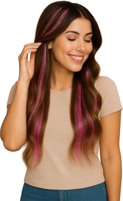 Estensione per capelli rosa glitterata 50 cm 3 pezzi
