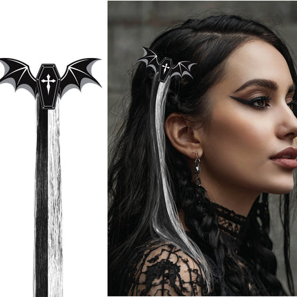 Fermaglio per capelli di Halloween bianco e nero con pipistrello