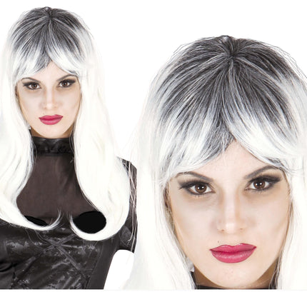Parrucca di Halloween Capelli Lunghi Nero Bianco