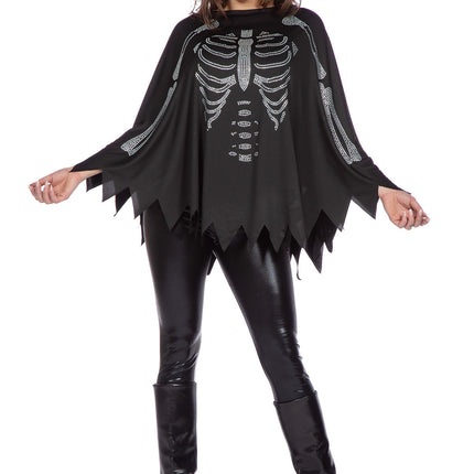 Poncho Scheletro Nero Argento Strass