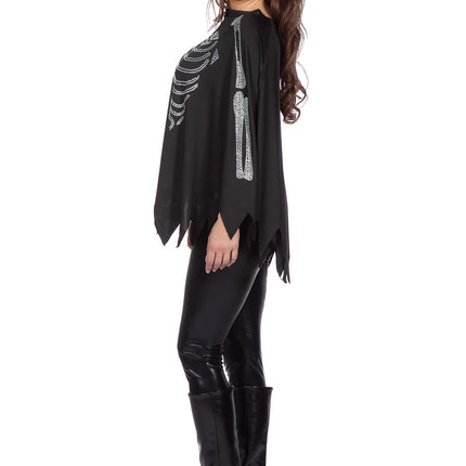 Poncho Scheletro Nero Argento Strass