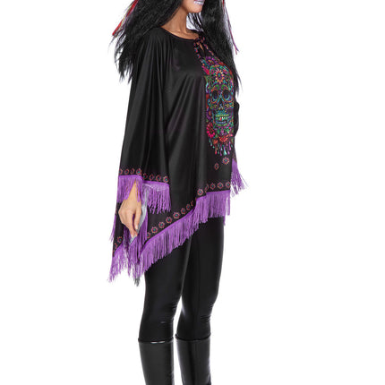 Poncho Dia De Los Muertos Nero Viola