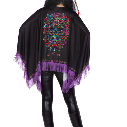 Poncho Dia De Los Muertos Nero Viola