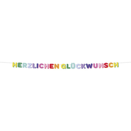 Ghirlanda di lettere colorate Herzlich Glückwunsch 2,6m