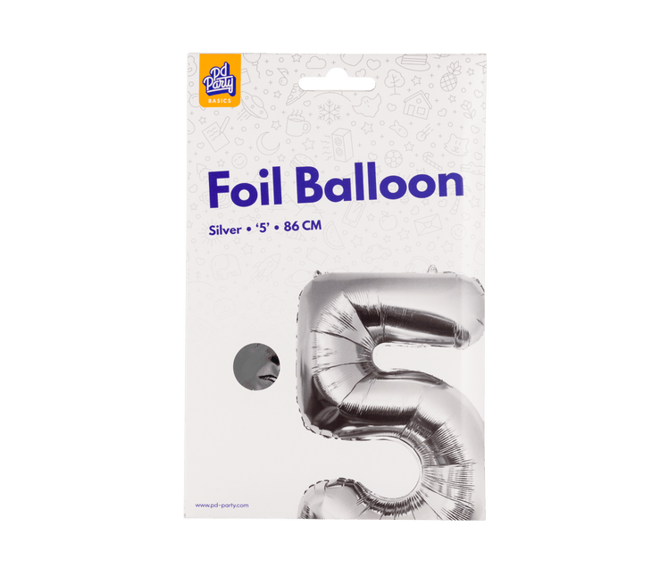 5 Jaar Cijfer Ballon Zilver Leeg 86cm - Partywinkel - 8716764237157
