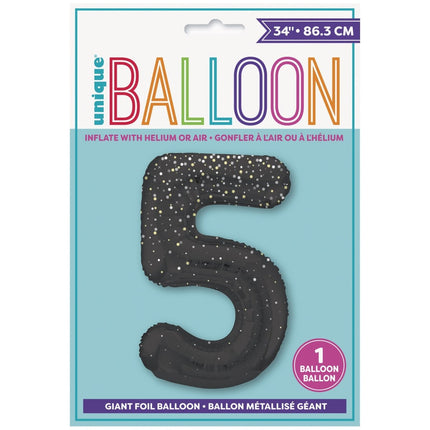 5 Jaar Cijfer Ballon Zwart Stippen 86cm van Unique koop je bij Partywinkel