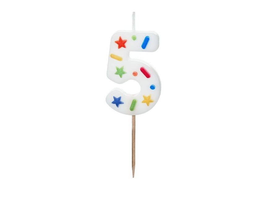 5 Jaar Kaars Gekleurd 10cm van Partydeco koop je bij Partywinkel