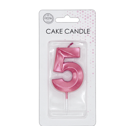5 Jaar Kaars Roze Metallic 6cm van WeFiesta koop je bij Partywinkel