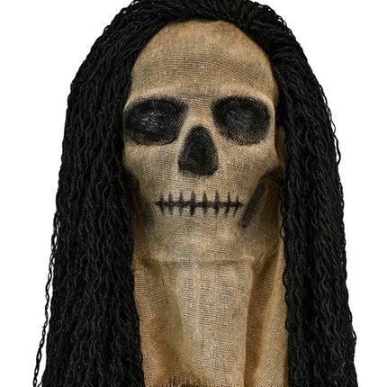MASCHERA A FORMA DI TESCHIO CON MANTELLO E CAPELLI