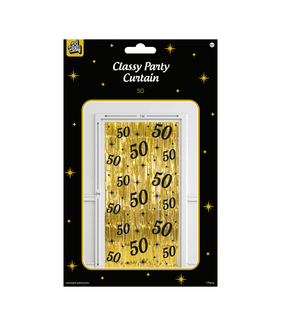 50 Jaar Deurgordijn Goud Zwart van Paper Dreams koop je bij Partywinkel