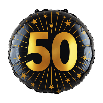 50 Jaar Helium Ballon Zwart Goud Folie Leeg 45cm van WeFiesta koop je bij Partywinkel