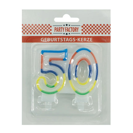 Candela da 50 anni con bordo colorato, 7 cm