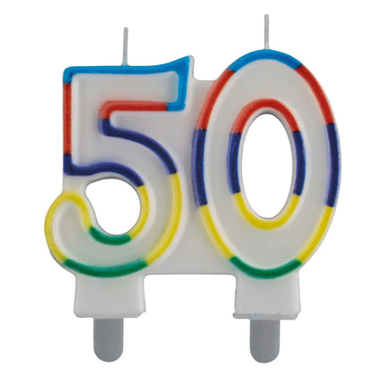 Candela da 50 anni con bordo colorato, 7 cm
