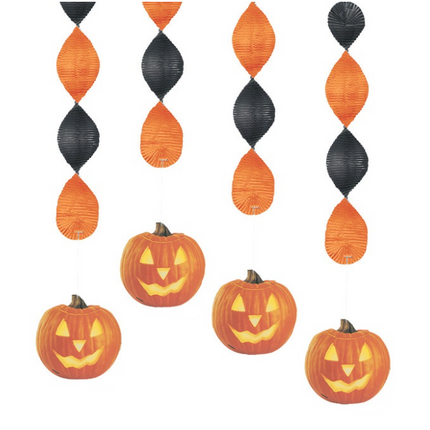 4 DECORAZIONI DA APPENDERE "PUMPKIN GLOW" DA 18"