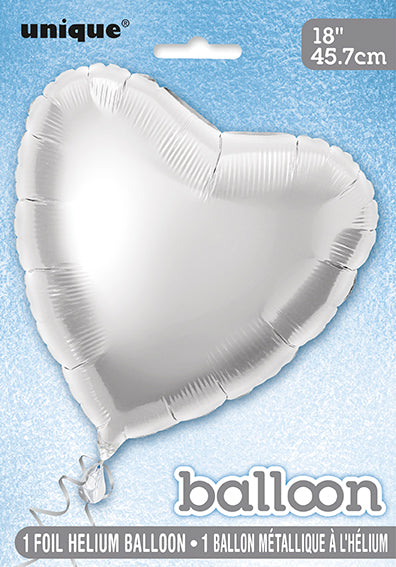 Palloncino in foil a cuore pieno 18", confezionato - Argento