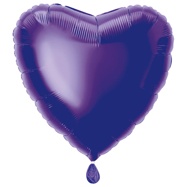 Palloncino in foil a cuore pieno 18", confezionato - Viola scuro