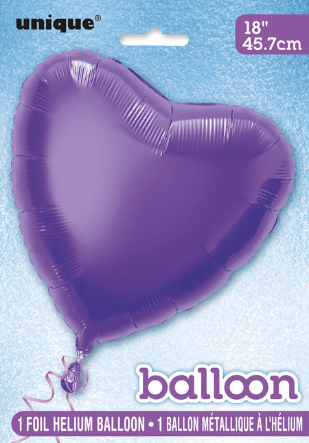Palloncino in foil a cuore pieno 18", confezionato - Viola scuro