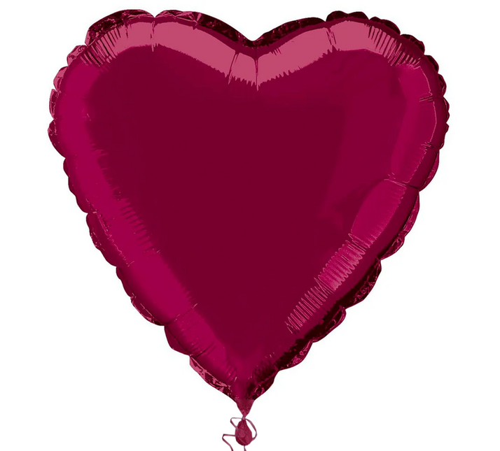 Palloncino in foil con cuore solido 18", confezionato - Borgogna