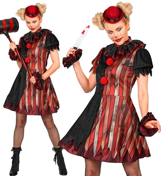 Abito da clown "Wicked" rosso e nero da donna