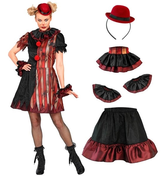 Abito da clown "Wicked" rosso e nero da donna