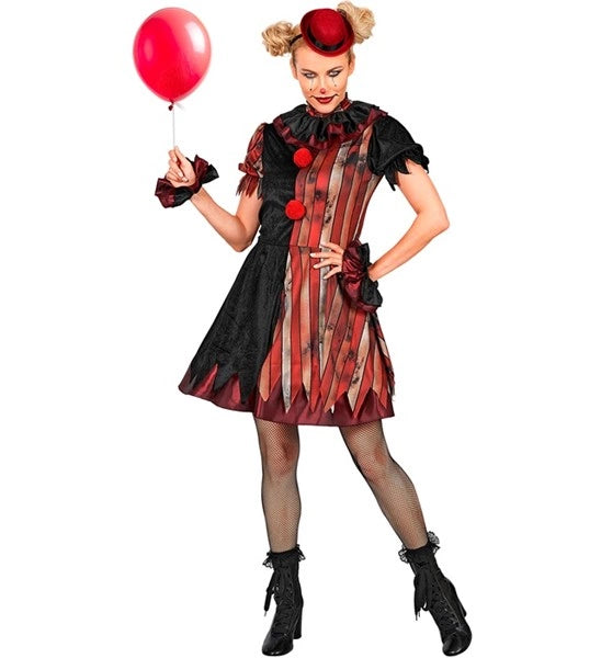 Abito da clown "Wicked" rosso e nero da donna