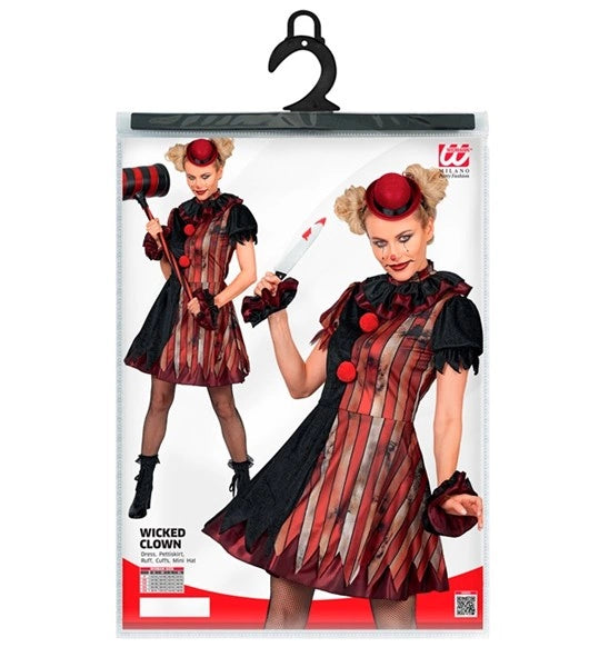 Abito da clown "Wicked" rosso e nero da donna