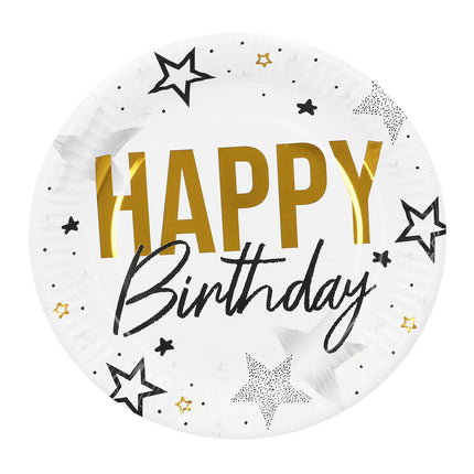 Set di 8 piattini di carta "Happy birthday" (Ø 23 cm)