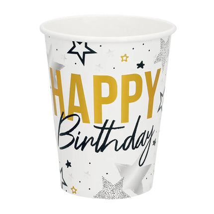 Set di 8 bicchierini di carta "Happy birthday" (25 cl)