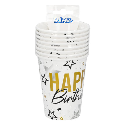 Set di 8 bicchierini di carta "Happy birthday" (25 cl)