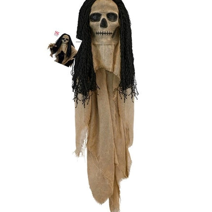 MASCHERA A FORMA DI TESCHIO CON MANTELLO E CAPELLI